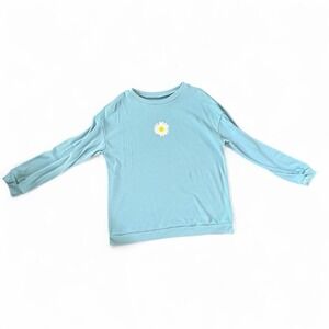 SHEIN - Long Sleeve Daisy Print Top - Women - Size Small - Blue - Casual Cute